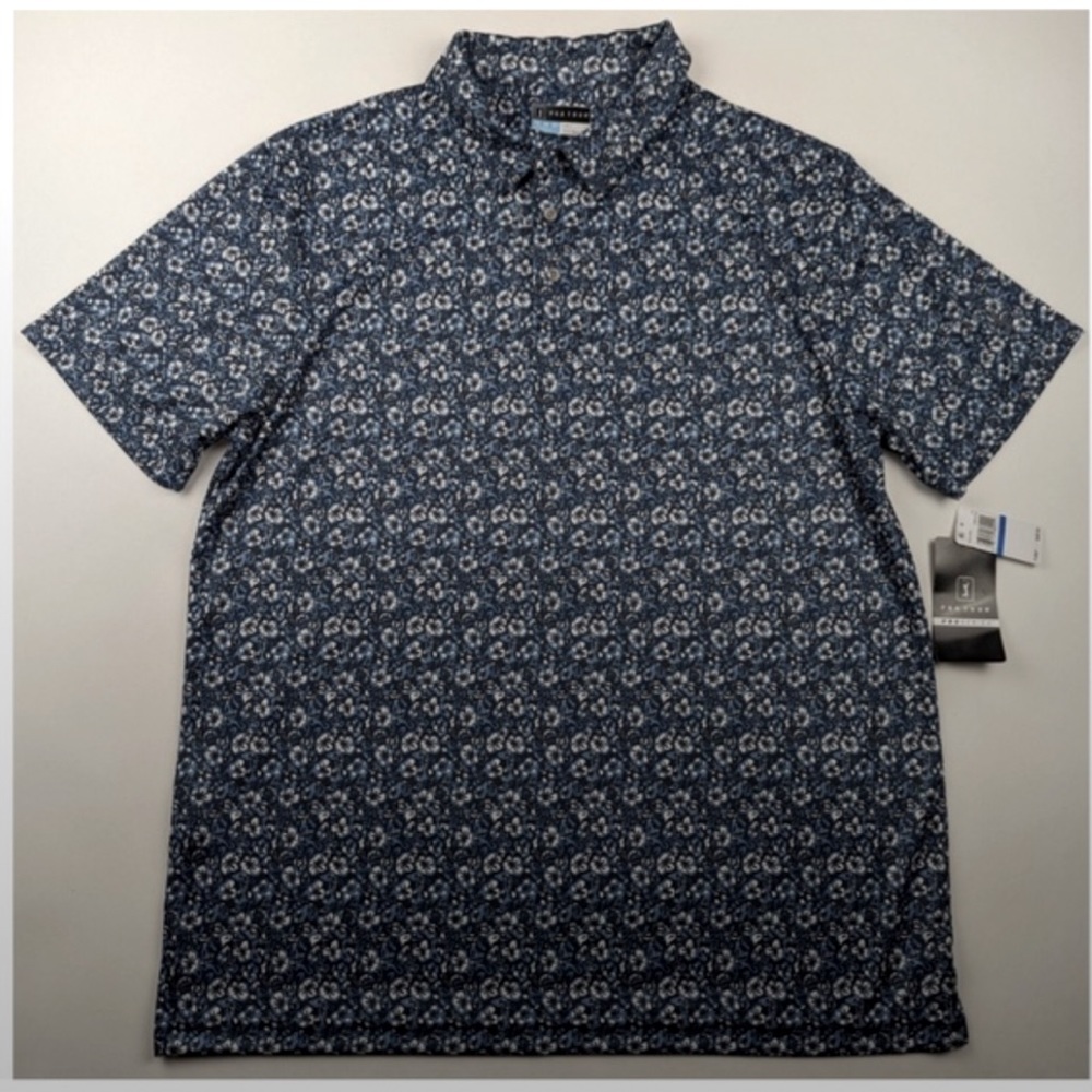 PGA TOUR Pro Series Blue Ombre Short Sleeve Floral Polo Golf Shirt Men XL NEW